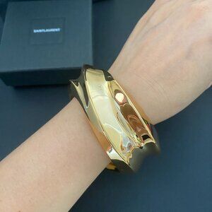 Authentic YSL Saint Laurent Statement Gold Cuff Bracelet - Bold & Chic